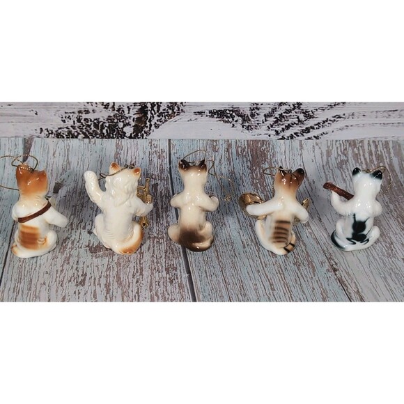 Vintage Porcelain Cat Orchestra Band 5 Miniature Figurines Ornaments Bone China - Picture 5 of 17